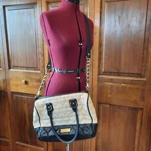 Vintage Y2K Betsey Johnson cream black faux leather quilted heart handbag purse